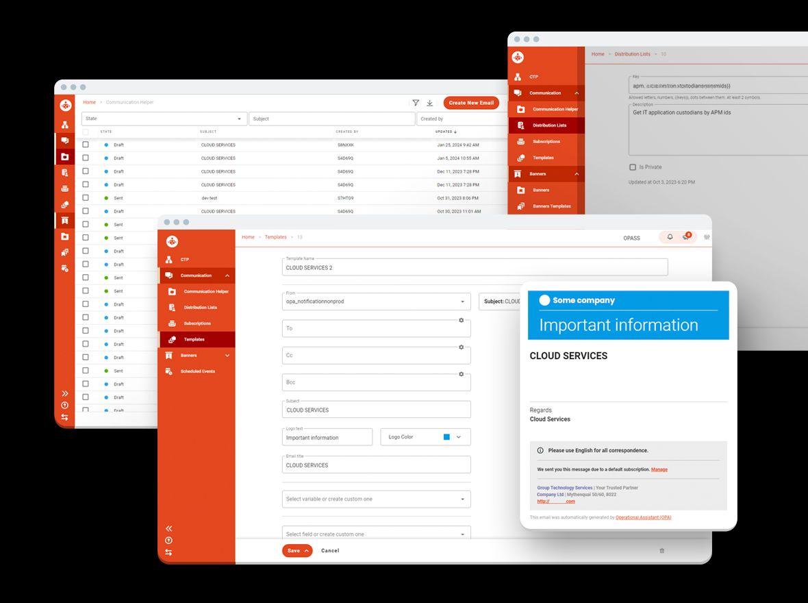 Image with a mix of random interface of Platforms Operations Solution
